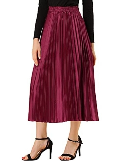 Women's Saint Patrick's Day Zip Closure Accordion Plisse Pleated Metallic Midi Skirt M Red