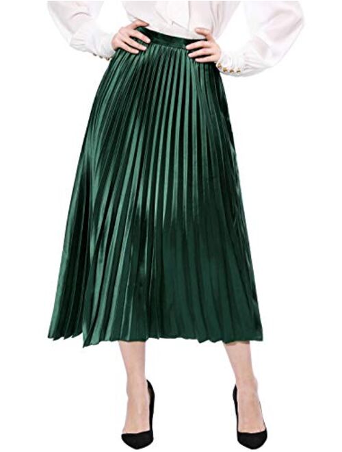 Allegra K Women's Saint Patrick's Day Zip Closure Accordion Plisse Pleated Metallic Midi Skirt M Red