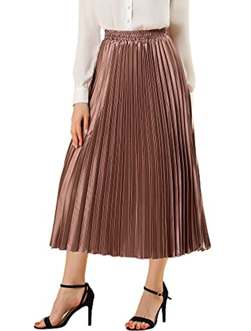 Allegra K Women's Saint Patrick's Day Zip Closure Accordion Plisse Pleated Metallic Midi Skirt M Red