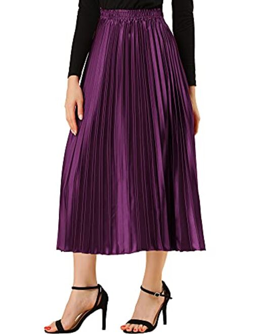 Allegra K Women's Saint Patrick's Day Zip Closure Accordion Plisse Pleated Metallic Midi Skirt M Red