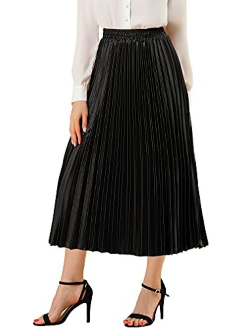 Allegra K Women's Saint Patrick's Day Zip Closure Accordion Plisse Pleated Metallic Midi Skirt M Red