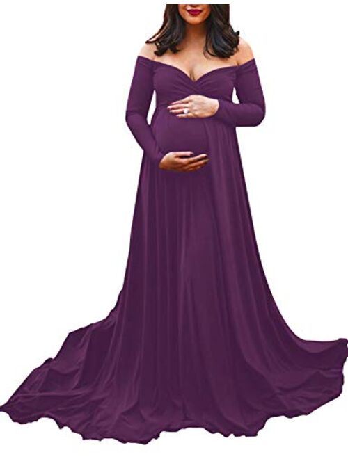 Saslax Maternity Off Shoulders Half Circle Gown for Baby Shower Photo Props Dress