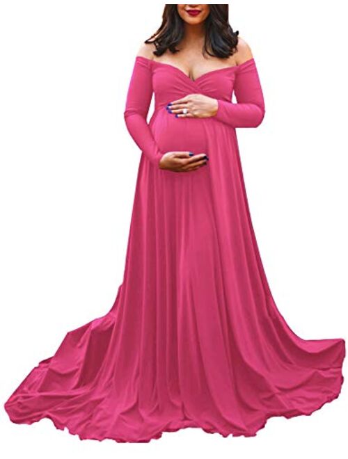 Saslax Maternity Off Shoulders Half Circle Gown for Baby Shower Photo Props Dress