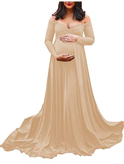 Saslax Maternity Off Shoulders Half Circle Gown for Baby Shower Photo Props Dress