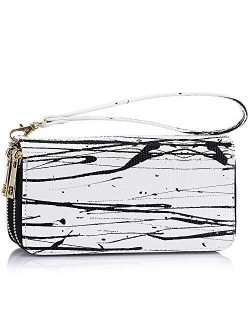 Double Zipper Long Clutch Wallet Cellphone Wallet for Women with Hand Strap for Card, Cash, Coin, Bill