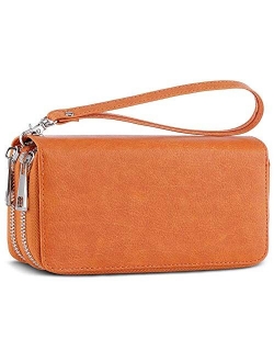 Double Zipper Long Clutch Wallet Cellphone Wallet for Women with Hand Strap for Card, Cash, Coin, Bill