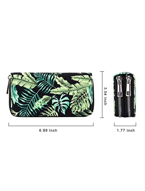 Double Zipper Long Clutch Wallet Cellphone Wallet for Women with Hand Strap for Card, Cash, Coin, Bill