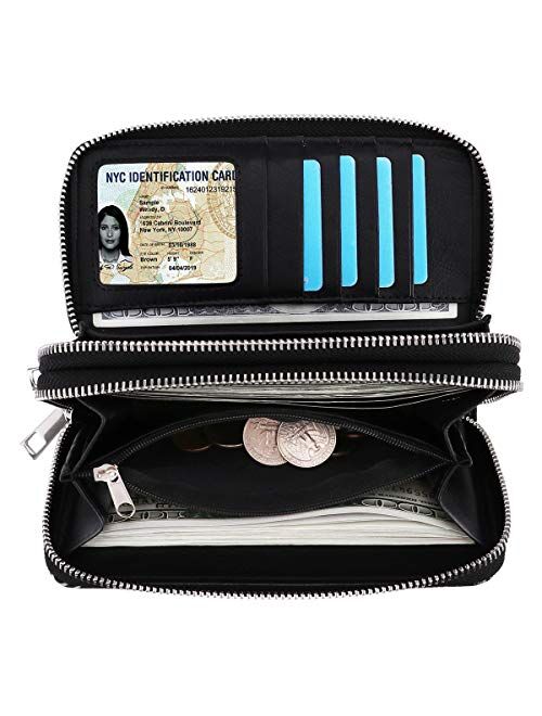 Double Zipper Long Clutch Wallet Cellphone Wallet for Women with Hand Strap for Card, Cash, Coin, Bill