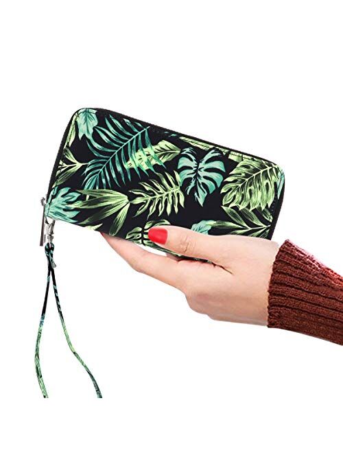 Double Zipper Long Clutch Wallet Cellphone Wallet for Women with Hand Strap for Card, Cash, Coin, Bill