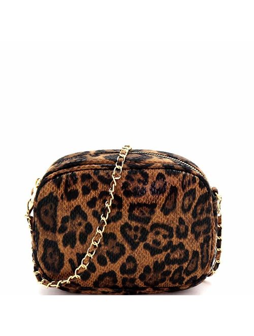 Girls Womens Leopard Snake Print Fur Leather Round Square Crossbody Bag