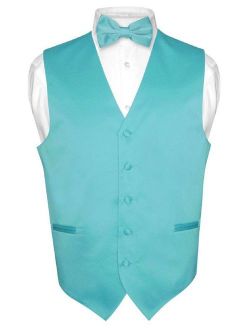 Men's Dress Vest & BowTie Solid TURQUOISE AQUA BLUE Color Bow Tie Set