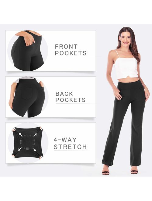 AFITNE Women's Bootcut Yoga Pants with Pockets, High Waist Workout Bootleg Yoga  Pants Tummy Control 4 Way Stretch Pants