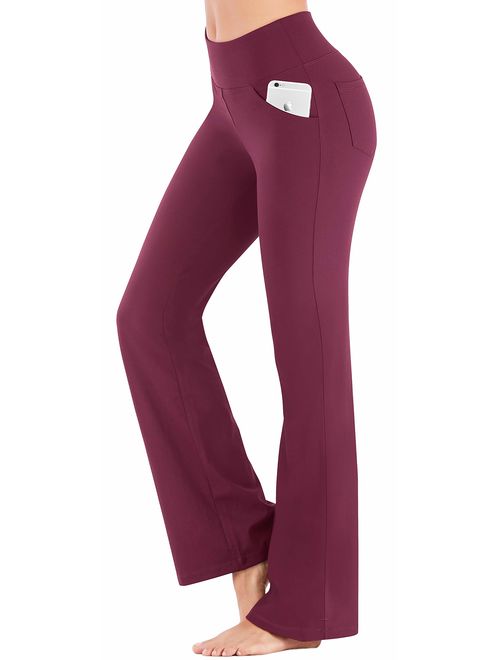 IUGA Bootcut Yoga Pants with Pockets for Women High Waist Workout Bootleg Pants Tummy Control, 4 Pockets Work Pants for Women