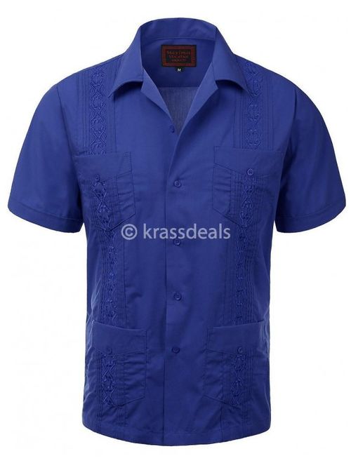 Guayaberas Men Short Sleeve Casual Cuban Beach Wedding Button-Front Dress Shirts