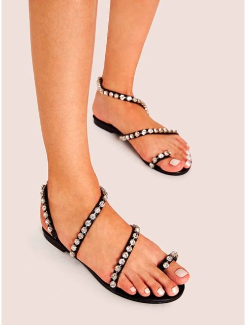 Shein Toe Ring Rhinestone Decor Strappy Sandals