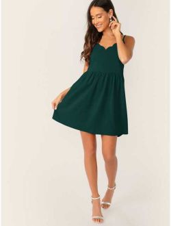 Solid Scalloped Trim Cami Dress