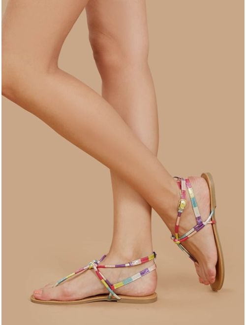 Shein Buckled Heel Strap Rainbow Thong Sandals