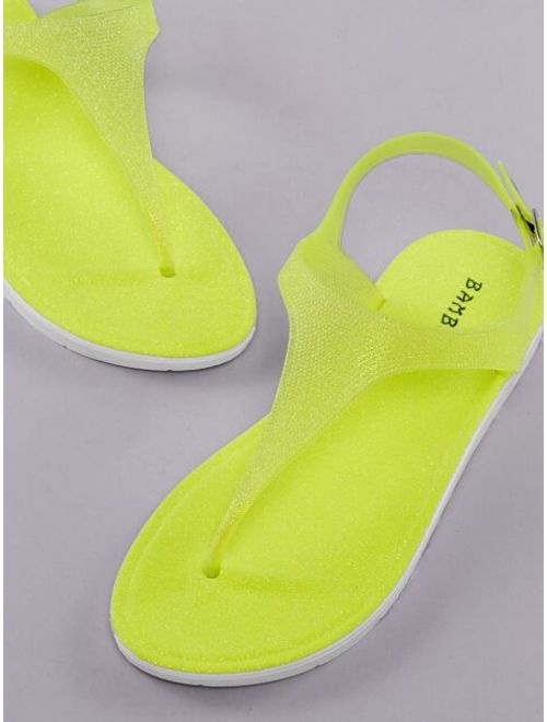 Shein Glitter Neon Buckled Ankle Y-Strap Sandals