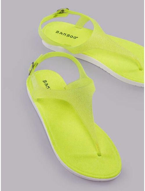 Shein Glitter Neon Buckled Ankle Y-Strap Sandals