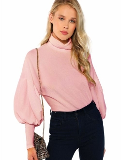 Women's Casual High Neck Pullover Tops Long Sleeve Sweatshirt