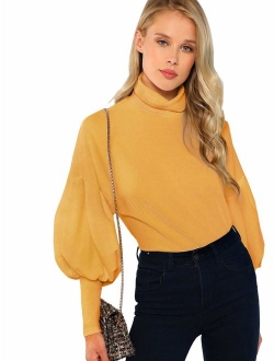 Women's Casual High Neck Pullover Tops Long Sleeve Sweatshirt