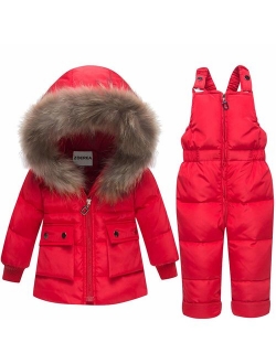 ZOEREA Girls Winter Snowsuit, Children Clothing Sets Winter Hooded Duck Down Jacket + Trousers Snowsuit for Boys Unisex Baby