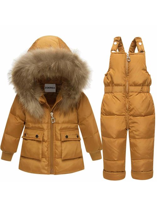 ZOEREA Girls Winter Snowsuit, Children Clothing Sets Winter Hooded Duck Down Jacket + Trousers Snowsuit for Boys Unisex Baby