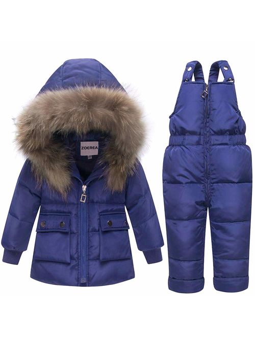 ZOEREA Girls Winter Snowsuit, Children Clothing Sets Winter Hooded Duck Down Jacket + Trousers Snowsuit for Boys Unisex Baby