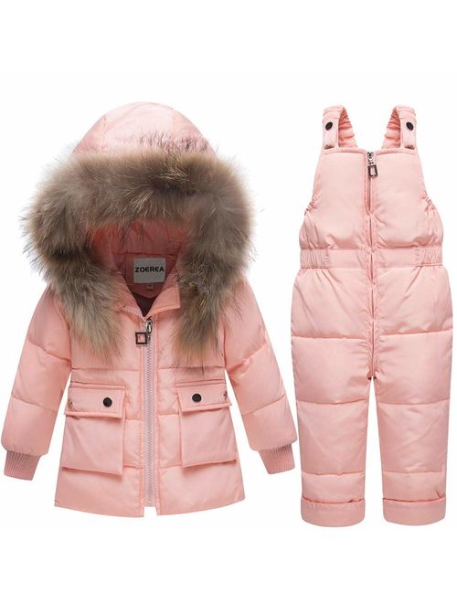 ZOEREA Girls Winter Snowsuit, Children Clothing Sets Winter Hooded Duck Down Jacket + Trousers Snowsuit for Boys Unisex Baby