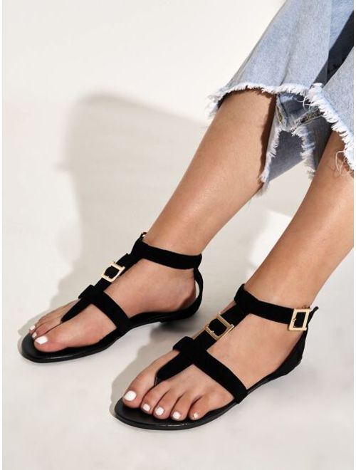 Shein Buckle Decor Toe Post Ankle Strap Sandals