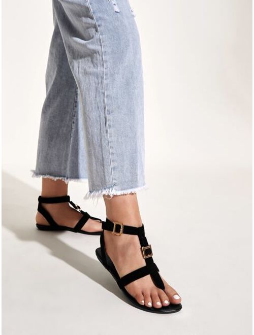 Shein Buckle Decor Toe Post Ankle Strap Sandals