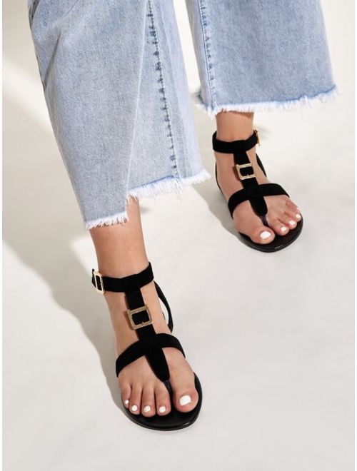 Shein Buckle Decor Toe Post Ankle Strap Sandals