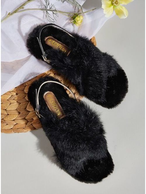 Shein Faux Fur Open Toe Fluffy Sandals