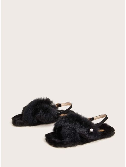 Shein Faux Fur Open Toe Fluffy Sandals