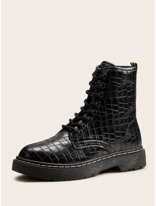 croc embossed combat boots