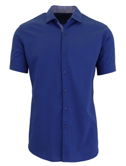 Mens Short Sleeve Dress Shirts Casual Slim Fit