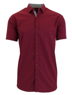 Mens Short Sleeve Dress Shirts Casual Slim Fit