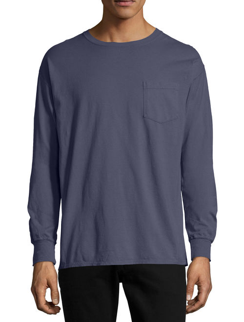 Hanes Men's and Big Men's ComfortWash Long Sleeve Pocket Tee, Up To Size 3XL