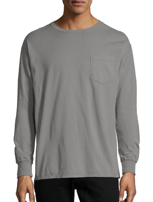 Hanes Men's and Big Men's ComfortWash Long Sleeve Pocket Tee, Up To Size 3XL