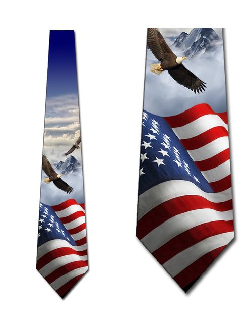 US Flag Ties Mens Eagle Patriotic Necktie by Three Rooker