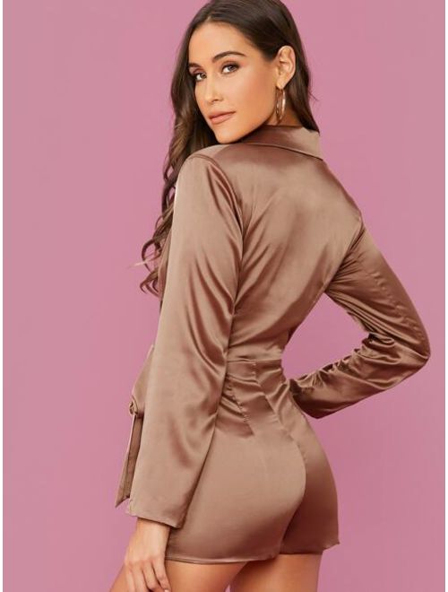 Shein Long Sleeve Satin Wrap Romper