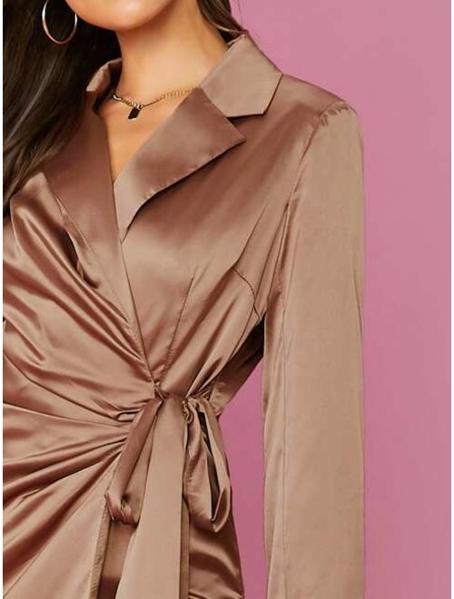 Shein Long Sleeve Satin Wrap Romper