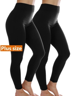 2 PACK Women Fleece Lined Plus Size Full Length Legging Thick Warm Winter Thights Pants XL 2XL 3XL