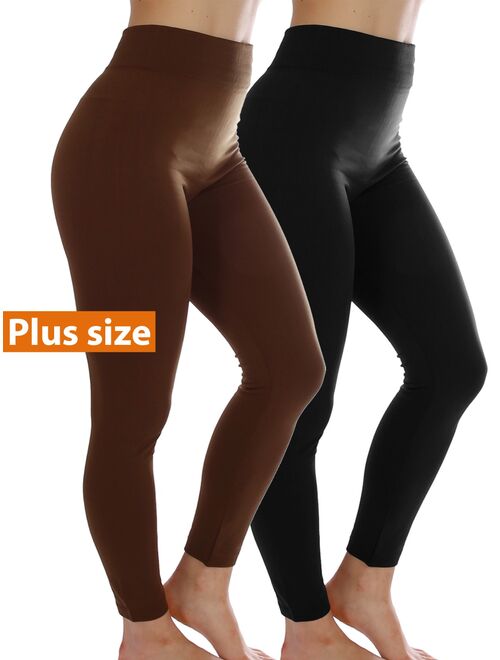 2 PACK Women Fleece Lined Plus Size Full Length Legging Thick Warm Winter Thights Pants XL 2XL 3XL