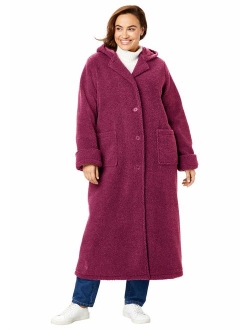 Woman Within Women's Plus Size Long Hooded Berber Fleece Coat