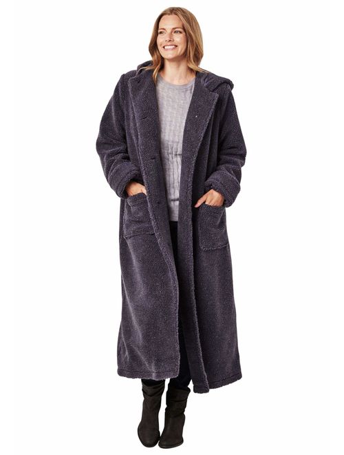 Woman Within Women's Plus Size Long Hooded Berber Fleece Coat