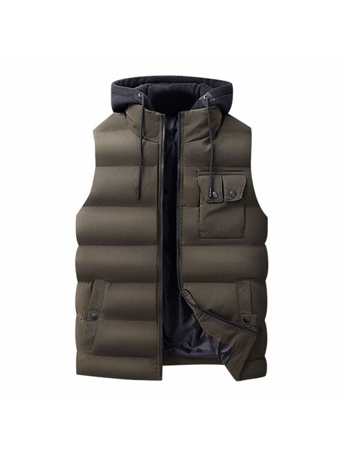 Allywit L- 7XL Men Winter Hooded Outerwear Packable Puffer Down Vest Zipper Down Jacket Coat Big and Tall