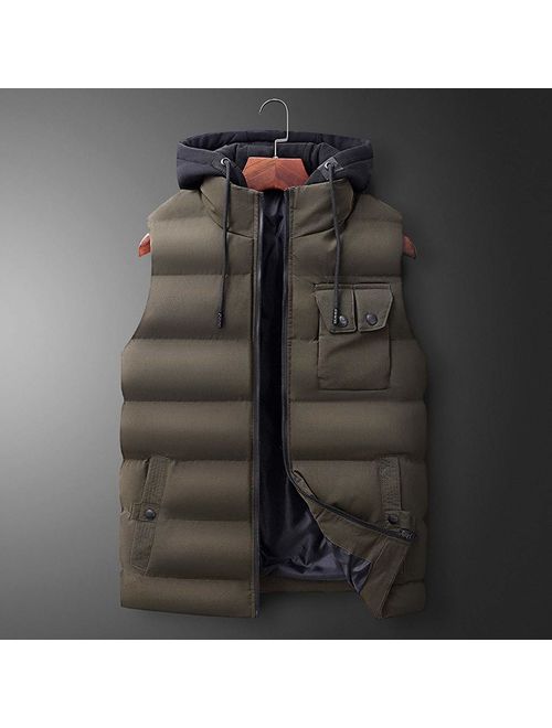 Allywit L- 7XL Men Winter Hooded Outerwear Packable Puffer Down Vest Zipper Down Jacket Coat Big and Tall