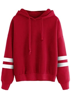 Sweatshirt Pullover Fleece Drop Shoulder Striped Hoodie