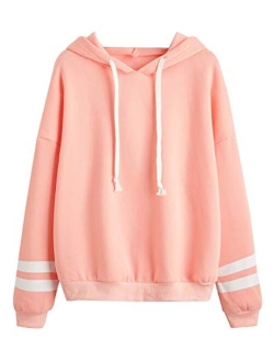 Sweatshirt Pullover Fleece Drop Shoulder Striped Hoodie